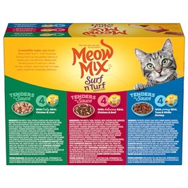 Meow Mix Meow Mix Tenders in Sauce Wet Cat Food, Surf 'N Turf Variety Pack, 2.75 Ounce Cup (Pack of 48)