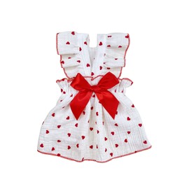 QWINEE Heart Print Dog Cat Dress Bow Decor Cute Dog Dresses Puppy Tutu Skirt Chihuahua Teddy Pomeranian Dress Birthday Holiday Clothes for Cat Kittens Small Medium Large Dogs Red and White M