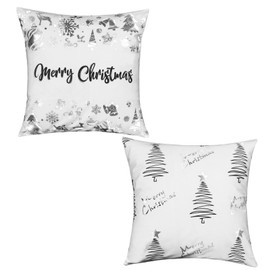 Christmas Decor Pillow Covers 18x18 Set of 2 Merry Christmas White Silver Winter Decorations Christmas Trees Ornaments Snowflakes Throw Cushion Cases for Couch Sofa Home