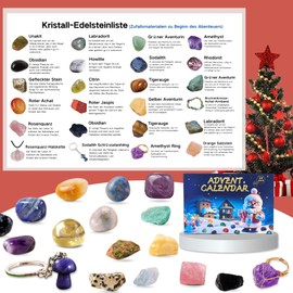 Advent Calendar 2024 for Children Crystals, Pack of 24 Natural Gemstone Rocks and Minerals Christmas Countdown Calendar, Christmas Advent Calendar Countdown Surprises for Boys Girls