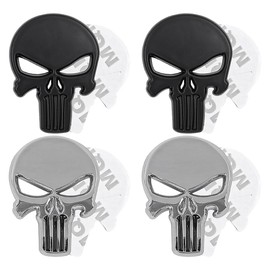 CENPEK 4PCS Skull Stickers 3D Metal Car Sticker For Car Motorcycle Bicycle Helmets -Black and Sliver