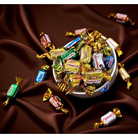 SweetGourmet Cremino Assorted Toffees, Arcor Soft Chewy Foil Wrapped Candy, 1-Pound Bag, Chocolate, Mint, Vanilla, Butter-rum, and Coffee