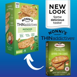 Nonni's THINaddictives Almond Thin Cookies - 3 Boxes Pistachio Almond Cookie Thins - Sweet Crunchy & Chewy Almond Cookies - Biscotti Individually Wrapped Cookies - Kosher Coffee Cookies - 4.4 oz