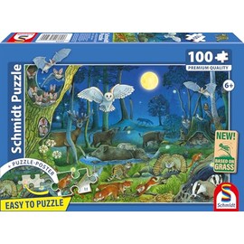 Schmidt Spiele 56529 Animals at Night in the Forest, 100 Pieces, Children's Puzzle Made of Grass Cardboard, Multi-Coloured