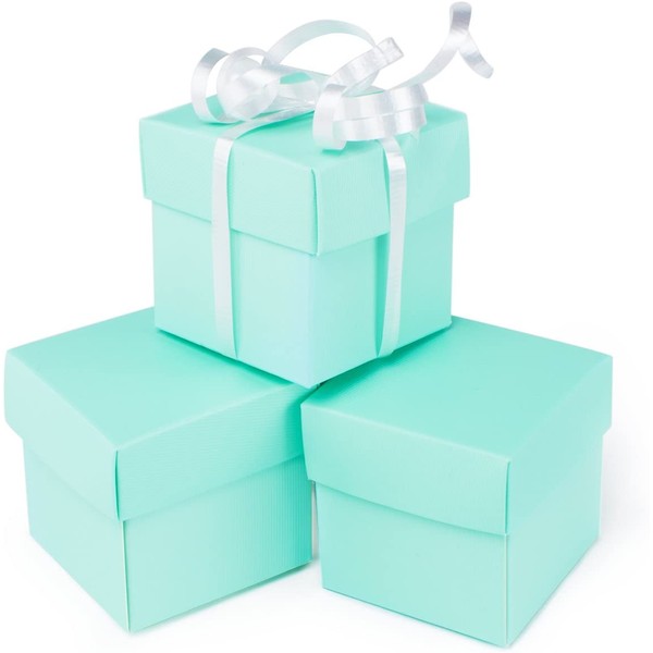 Mini Small Square Cube Robin's Egg Blue Gift Boxes with Lids for Party Favors, Decoration, Weddings, Birthdays, and more. 2" x 2" x 2" in Size. (10 Pack)