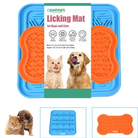 GOOPAWS: Licking Mat 2 Pack - Orange & Blue - Dog & Cat Slow Feeding Textured Pads, Food Grade Silicone, Spread Food & Treats, Pet Soothing Activity