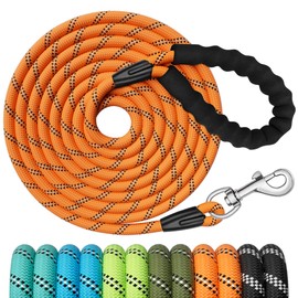 X XBEN Training Leads for Dogs, 15M/49FT Strong Rope Long line Dog Lead Leash with Soft Padded Handle and Heavy Duty Hook, Reflective Recall Training Leads for Large Medium Small Dog, Orange
