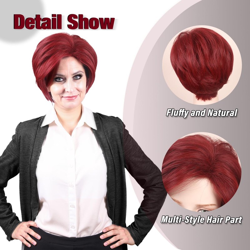 FantaLook Short Wine Red Cosplay Wig for Women Halloween Party
