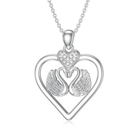 LWXIE 925 Sterling Silver Swan Heart Necklace,Diamond Swan Necklace for Women, Valentine's Day Gifts for Women