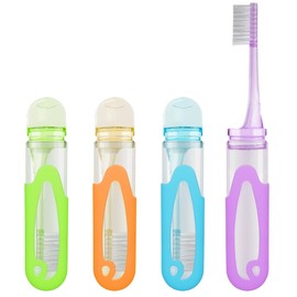Foldable Travel Toothbrush, Portable Soft Bristles Toothbrushes Adults Size, Folding Cover Collapsible Medium Bristle Brushes Individually Wrapped Good for School Hiking Camping 4 Pieces