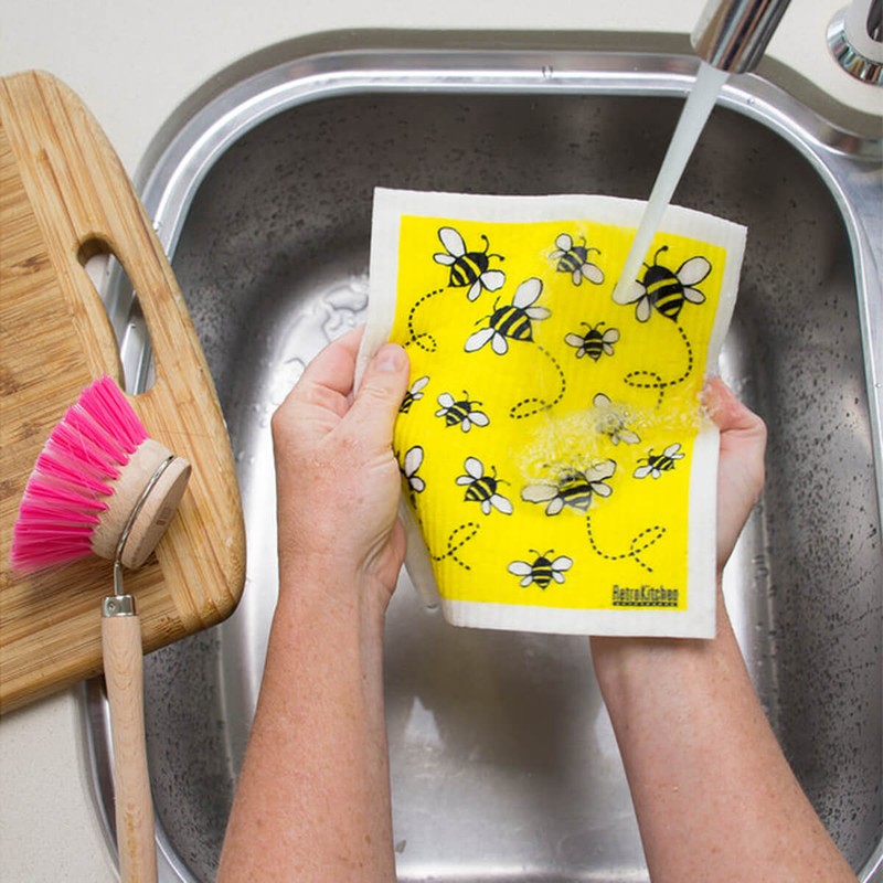 Retro Kitchen Compostable Sponge Cloth - Bees, 1 Cloth