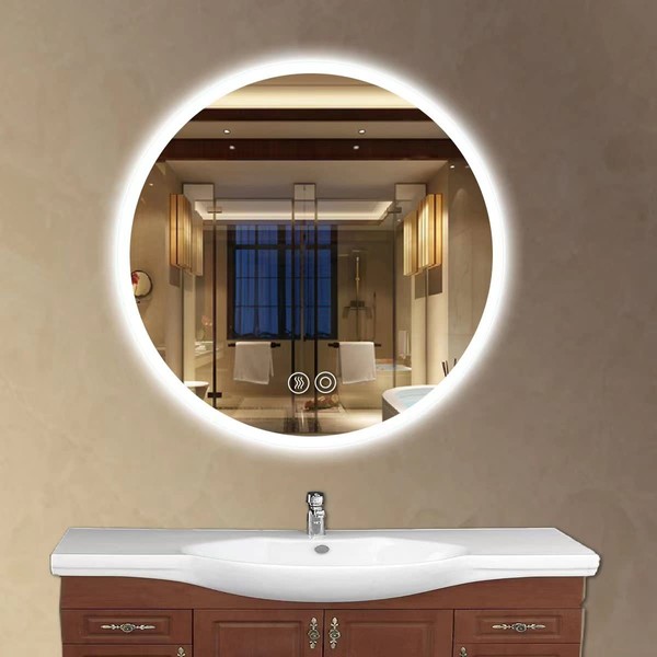 Panana 70cm Round Anti-fog LED Lighted Mirror Wall Mounted Bathroom Mirror Touch Switch (70cm)