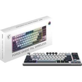 MSI Forge GK600 TKL Wireless Sky - Mechanical Linear SWITCHES - Dye-Sublimated PBT Keycaps, Anti-Slip Base, RGB LED, USB 2.0, Bluetooth, 2.4 GHz - Tenkeyless