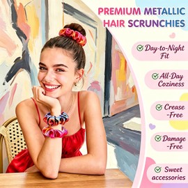 Pack of 14 Shiny Metallic Scrunchies Glitter Hair Bobbles for Women and