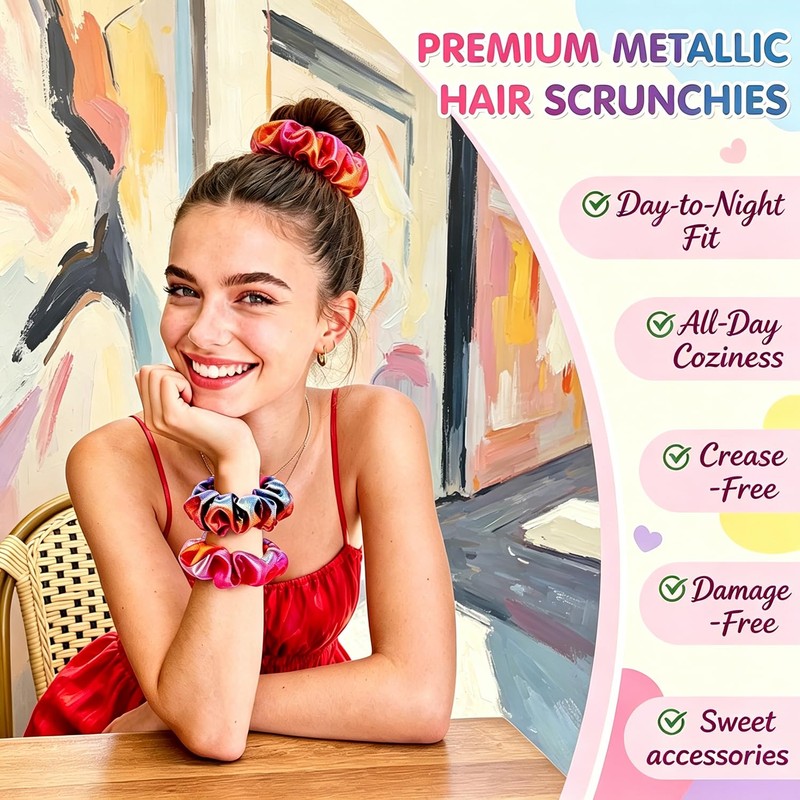 Pack of 14 Shiny Metallic Scrunchies Glitter Hair Bobbles for