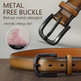 VONMELLI Men's Metal Free Leather Belt TSA Approved Non Metal Belt for Men Jeans with Hypoallergenic Buckle Gradient Brown Fit Waist Size 28-31"