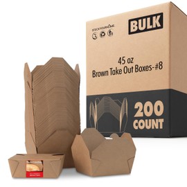 Stock Your Home Take Out Food Containers Microwaveable Kraft Brown Take Out Boxes 45 oz (200 Pack) Leak and Grease Resistant for Restaurant, Catering and Party