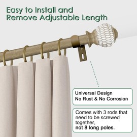 Byondeth Curtain Rods for Windows 16 to 144 Inches Adjustable Length 1 Inch Diameter Window Curtain Rod with Wood Grain Leaf Pattern Finials,for Heavy Duty Curtains Rods