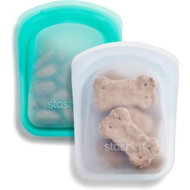 Stasher Bolsa de silicona reutilizable para alimentos, Set de 2, Clear + Aqua, Pocket, 1, 2 Bolsa de viaje sin fugas