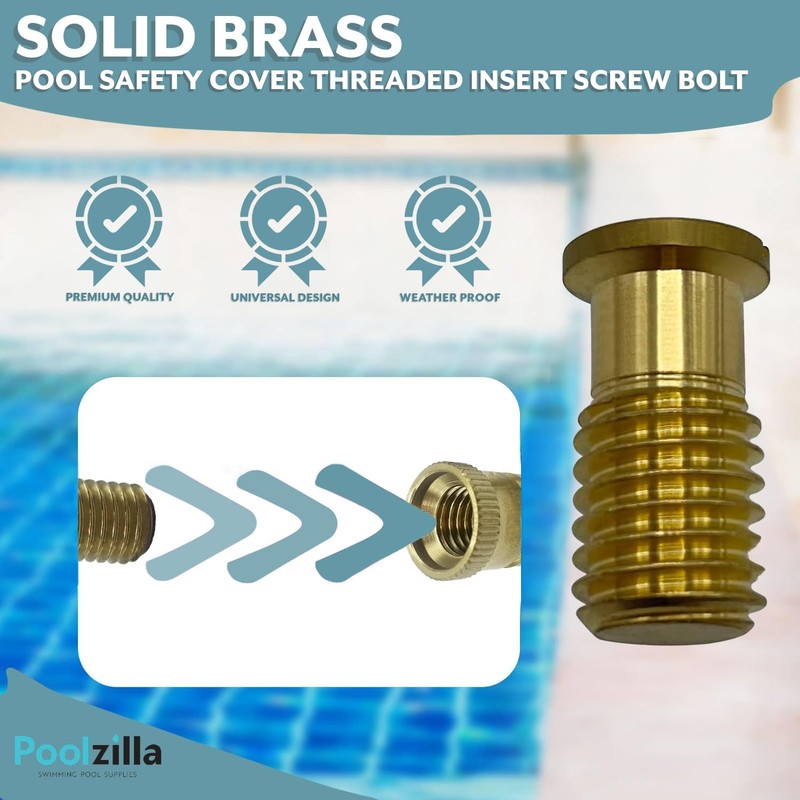Poolzilla 10 Pack Pool Safety Cover Threaded Brass Insert Screw