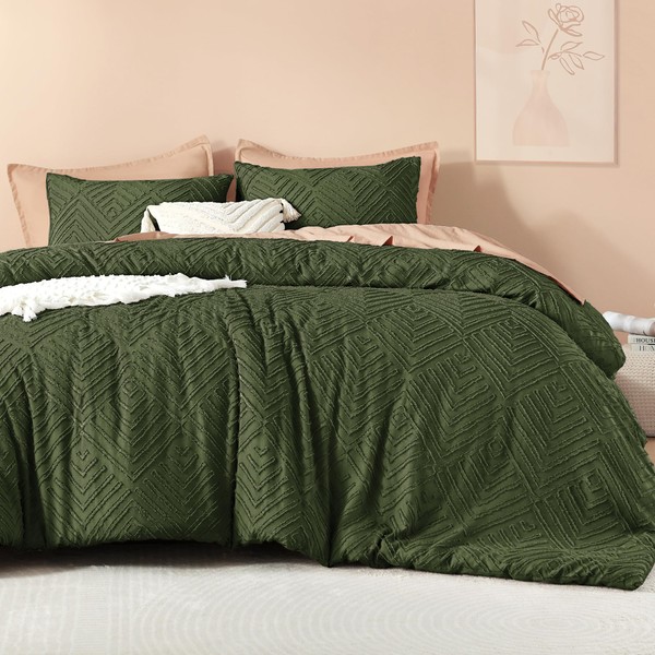 Litanika Olive Green Queen Comforter Set, 3 Pieces Tufted Boho