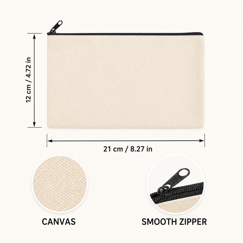 Blank Canvas Zipper Pouches for DIY Crafts, 8.27 × 4.72