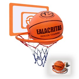 Silent Basketball(Size 7) + Indoor Basketball Hoop with Decorative Backboard Sticker, Noise-Absorbing Foam for Indoor Dribbling and Shooting Practice (Decorative Stickers)