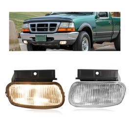 HECASA Pair Fog Light w/Bulb Compatible with 1998 1999 2000 Ford Ranger Front Bumper Fog Lamp Replacement for FO2592198 FO2593198 YL5Z15200AB YL5Z15200AA Clear Lens Driver & Passenger Side 2 Pcs