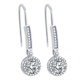 Radiant Earrings for Women 925 Sterling Silver Hanging Long Round Drop Circle Cubic Zirconia with Hook and Crystal Jewellery Hanging Stud Earrings, Sterling Silver