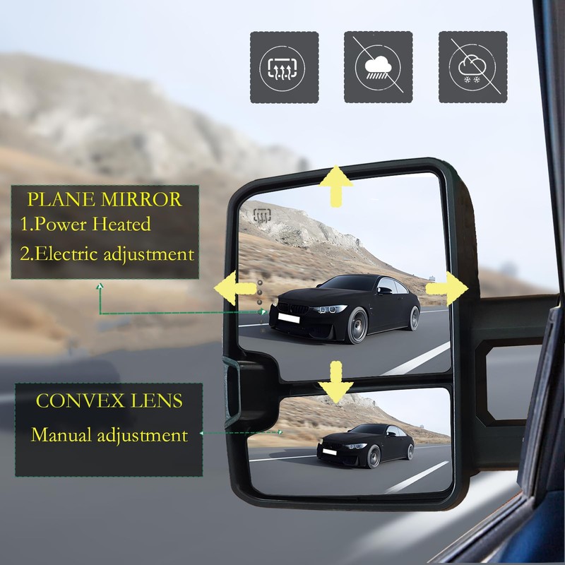 Tow Mirrors Compatible with 2007-2013 Chevy Silverado/GMC Sierra 1500,Power Glass,Power