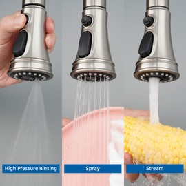 Hibbent Kitchen Faucet Head Replacement with Pull Down Spray Head, 3 Function Faucet Sprayer Nozzle - 15 Adapters Compatible with Moen, American Standard, Delta, Kohler - Brushed Nickel