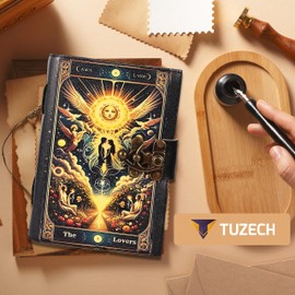 TUZECH Book of Spells Leather Bound Journal Deckle Edge Paper Grimoire Printed Diary Third Eye witchcraft supply and Witch Spell Notebook Antique Vintage Book for Men and Women (The Angel Lovers)