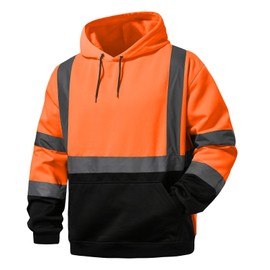 SKSAFETY Hi Vis Work Safety hoodie for Men - Class 3 High Visibility Reflective Hoodie Jacket, High Vis Pullover Hoodie with Black Bottom, Construction Sweatshirts with Pockets