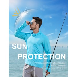 Men's Sun Protection Fishing Shirts UPF 50+ Lightweight Hoodie Long Sleeve UV SPF Hooded Shirts with Mask Rash Guard Light Blue 3XL