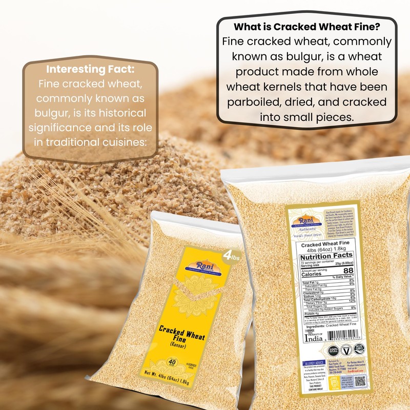 Rani Cracked Wheat Fine (Kansar/Bulgur Wheat#1) 64oz (4lbs) 1.81kg Bulk
