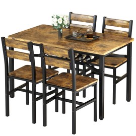 Hooseng Dining Table Set for 4, Wood Kitchen Table Chairs Set with Storage, Farmhouse 5 Piece Dining Room Table Set, Space-Saving Dinette Set for Breakfast Nook, Apartment