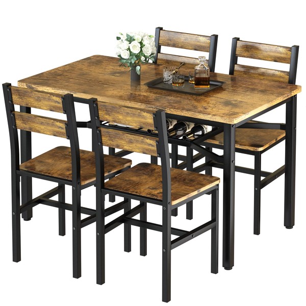 Hooseng Dining Table Set for 4, Wood Kitchen Table Chairs