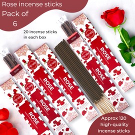 Rose Incense Sticks - Incienso de Rosas - Total 120 Insence-Sticks - 6 Packs of 20 Insense - Inciensos - Inscents - Natural Non Toxic Ingredients - Incents - Incence - Inscense - Insents