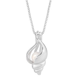 PH PandaHall 925 Sterling Silver Pearl Cage Necklace, Shell Cage Pendants Chain Necklace 5mm Natural Freshwater Pearl Bead Frame Pendant for DIY Necklace Jewelry Making