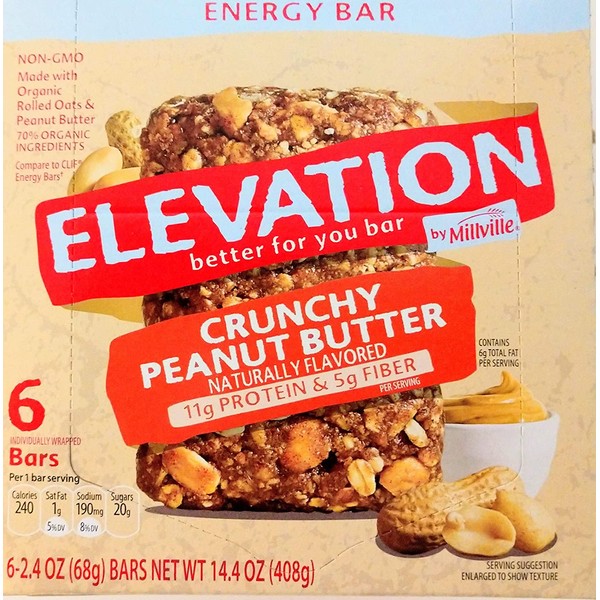 Elevation by Millville Crunchy Peanut Butter Energy Bars 2.4ozx6 Total,14.4oz, Pack of 1