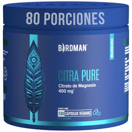Birdman Citrato de Magnesio 400 mg  Sin Aditivos, Sin Sabor  Cápsula Vegana  Suplemento de Magnesio  80 Porciones  240 Cápsulas                       