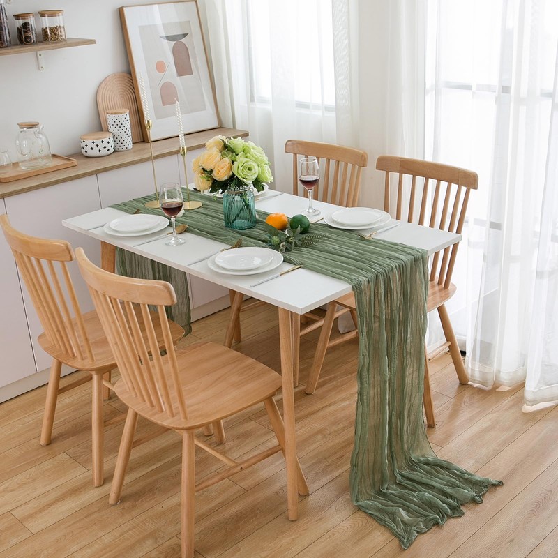 CHUQING Cheesecloth Table Runner Sage Green 27 x 118 Inch