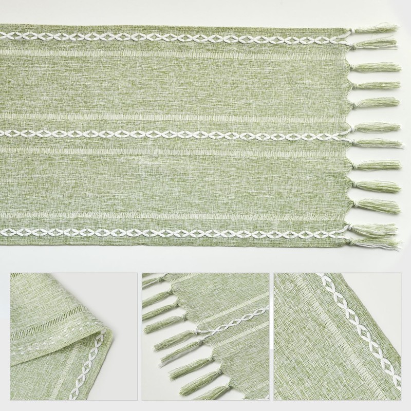 Artoid Mode Boho Sage Green Tassel Table Runner, Farmhouse Style