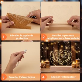 Kiddo Sky Mothers Day Gifts Mom Birthday Gifts from Daughter Engraved Arylic Night Light with Wooden Base Gifts for Women Mother's Day Christmas Gifts Ideas for Mom (Mom)