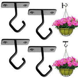Lifyzoon Ceiling Hooks for Hanging Plants - 4 Pack 2.5-Inch Iron Plant Bracket for Wall Mount, Black Metal Plant Hangers Outdoor Indoor Hooks for Light, Lanterns, Wind Chimes
