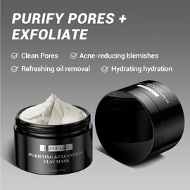 LANGULLCI Deep Cleansing Mud Mask - Purifying Clay Facial Mask for Blackhead Removal, Pore Minimizer & Oil Control, Natural Exfoliating Detox Mask for Sensitive, Oily & Dry Skin, 10.58 Oz (300g)