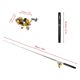 YaSao Fishing Rod Reel Combo Kit Set Mini Telescopic Portable Pocket Pen Fishing Rod Pole + Reel Aluminum Alloy Fishing Accessories (Black)