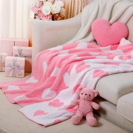 FuWeave Throw Blankets Pillow Set Include Double Sided Flannel Blanket 50 x 60 Inch and Plush Throw Pillows Cushion for Couch Sofa Bed Decorations(Pink,Valentine Heart)