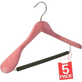 DEILSY™ Cedar Hangers for Closet - 5 Pack Extra Wide Wooden Hangers for Suits, Coat, Dress, Jacket, Clothes Storage - Non Slip Foam Padded Pant Bar with 360° Swivel Hook, Aromatic American Cedar Wood