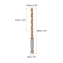 sourcing map 2pcs 1/4" Hex Shank Drill Bits 4.5mm Titanium Drill Bits Set M35 High Speed Steel Twist Drill Bit 99mm Long Fully Ground for Wood, Stainless Steel, Metal, Plastic Plastic